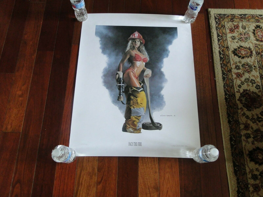 Dave Nestler Face The Fire Hot Erotic Sexy Fire Fighter Woman Art Signed Print