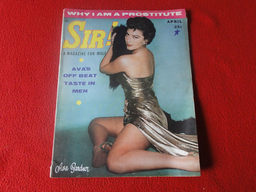 Vintage 18 Y. O. + Sexy Erotic Adult Men's Magazine Sir April 1957 Ava Gardner   P8
